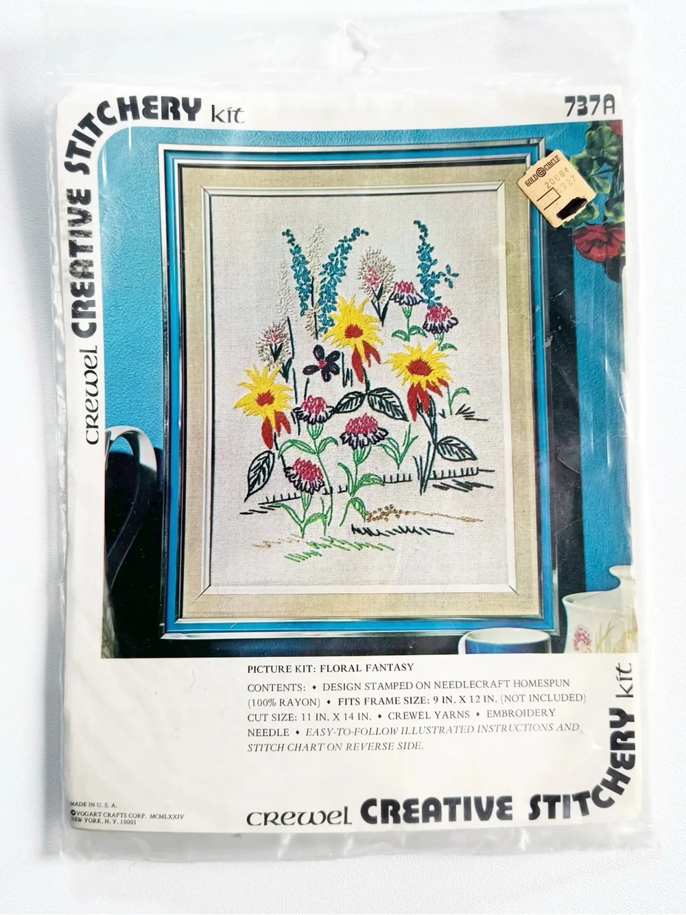 Vintage Vogart Crafts Crewel Creative Stitchery Picture Kit - “Floral Fantasy" - Picture 1 of 8